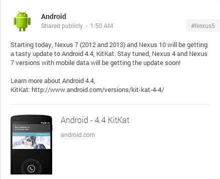 Android 4.4 KitKat heading to Nexus tablets from today